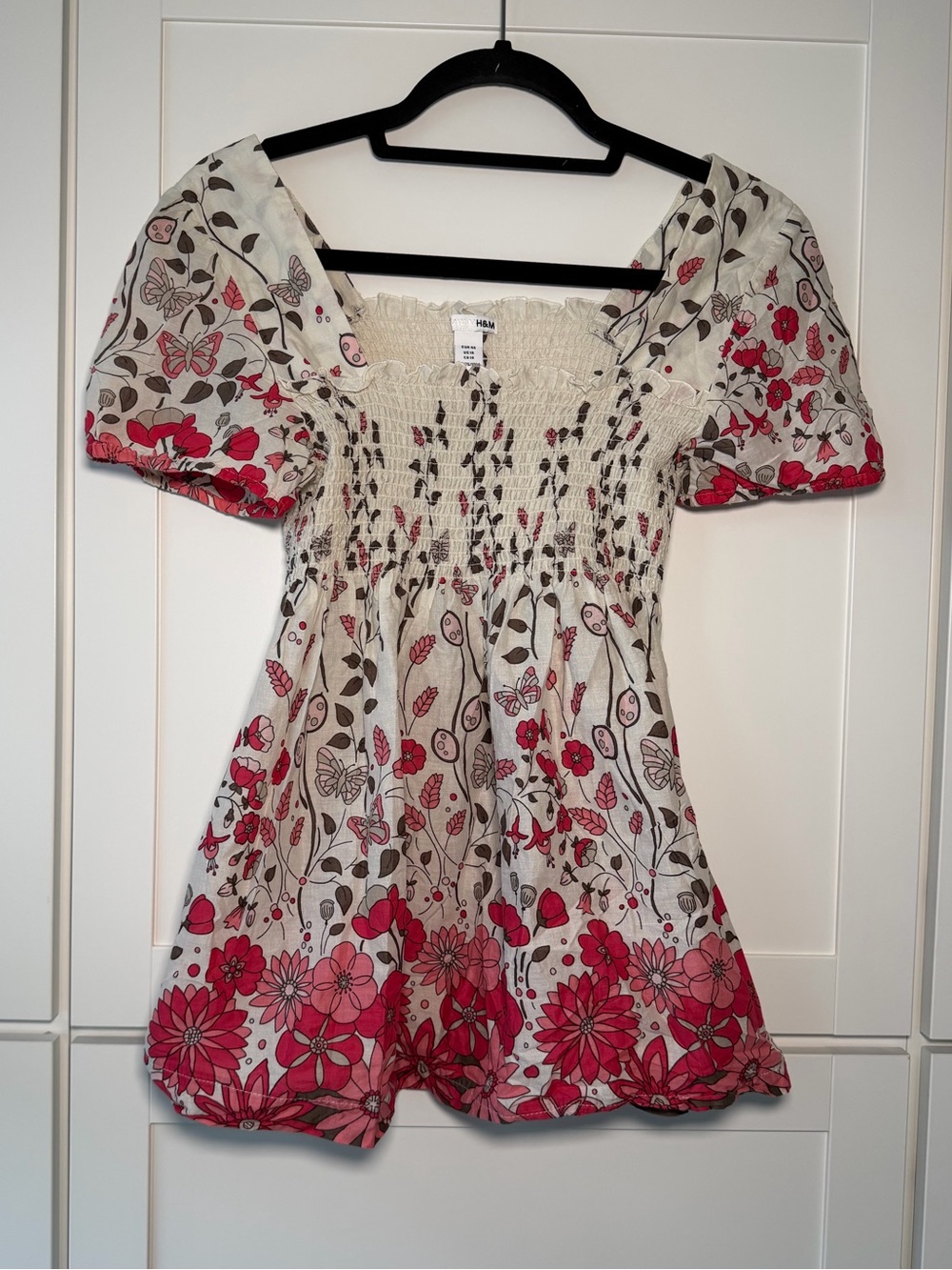H&M Floral Cottage Peasant Babydoll Top Juniors Boho Fairy Dainty Feminine
